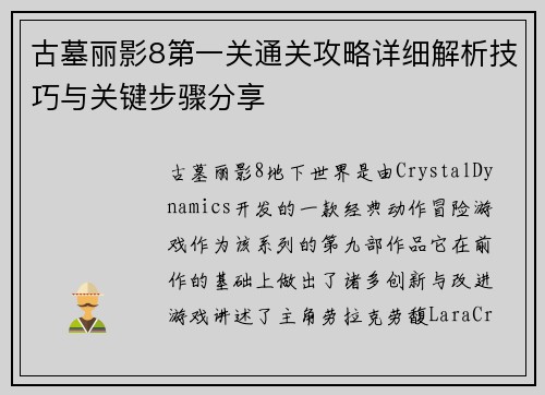 古墓丽影8第一关通关攻略详细解析技巧与关键步骤分享